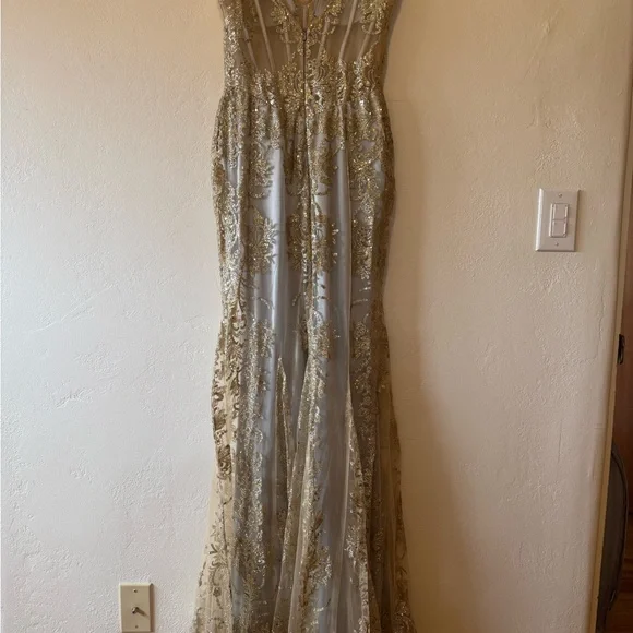 Glitter Print Mermaid Dress by Cinderella Divine J810 - Picture 7 of 14